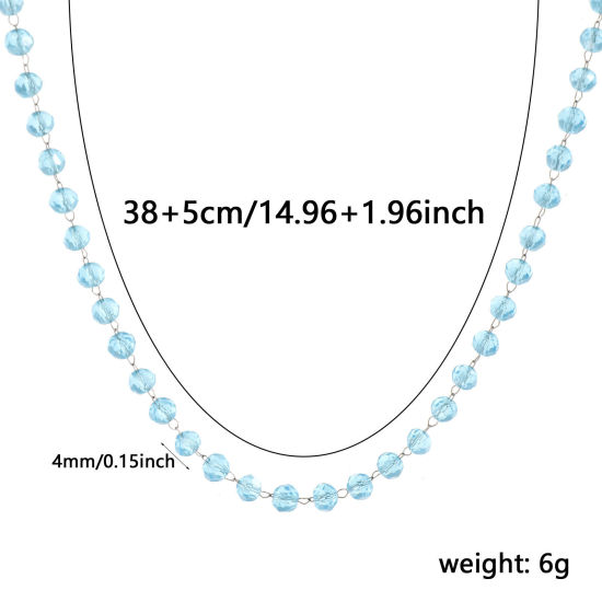 Изображение 1 ШТ Серебряный Тон Цепочка из бисера Ожерелья, 304 Нержавеющая Сталь & Железо 38см + 5см, Для женщин, Декабрь Болотный Камень рождения Простой подарок, Экологичный