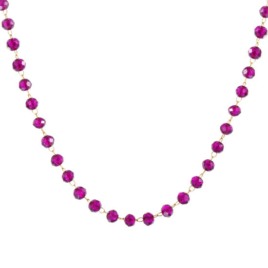 Изображение 1 ШТ 18K позолоченный Цепочка из бисера Ожерелья, 304 Нержавеющая Сталь & Железо 38см + 5см, Для женщин, февраль Темно-фиолетовый Камень рождения Простой подарок, Экологичное вакуумное PVD-покрытие