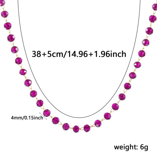 Изображение 1 ШТ 18K позолоченный Цепочка из бисера Ожерелья, 304 Нержавеющая Сталь & Железо 38см + 5см, Для женщин, февраль Темно-фиолетовый Камень рождения Простой подарок, Экологичное вакуумное PVD-покрытие