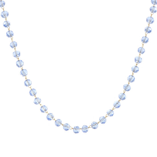 Изображение 1 ШТ 18K позолоченный Цепочка из бисера Ожерелья, 304 Нержавеющая Сталь & Железо 38см + 5см, Для женщин, марш Тёмно-синий Цвет Камень рождения Простой подарок, Экологичное вакуумное PVD-покрытие