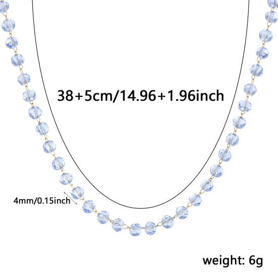 Изображение 1 ШТ 18K позолоченный Цепочка из бисера Ожерелья, 304 Нержавеющая Сталь & Железо 38см + 5см, Для женщин, марш Тёмно-синий Цвет Камень рождения Простой подарок, Экологичное вакуумное PVD-покрытие