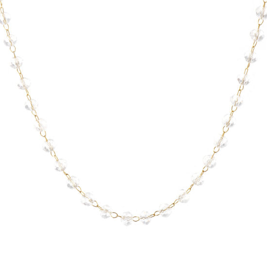 Изображение 1 ШТ 18K позолоченный Цепочка из бисера Ожерелья, 304 Нержавеющая Сталь & Железо 38см + 5см, Для женщин, апрель Прозрачный Камень рождения Простой подарок, Экологичное вакуумное PVD-покрытие