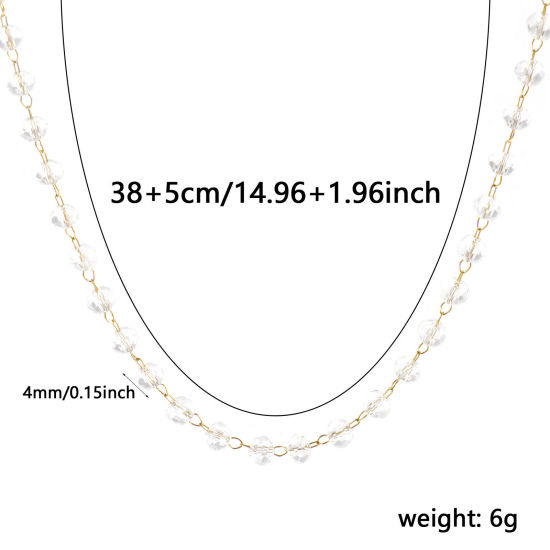 Изображение 1 ШТ 18K позолоченный Цепочка из бисера Ожерелья, 304 Нержавеющая Сталь & Железо 38см + 5см, Для женщин, апрель Прозрачный Камень рождения Простой подарок, Экологичное вакуумное PVD-покрытие