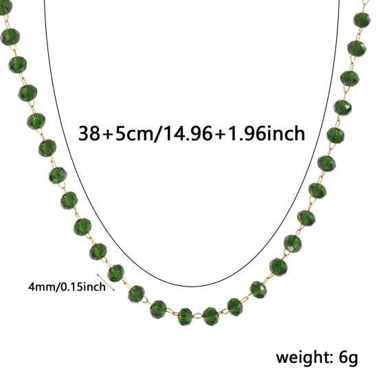 Изображение 1 ШТ 18K позолоченный Цепочка из бисера Ожерелья, 304 Нержавеющая Сталь & Железо 38см + 5см, Для женщин, май Темно-зеленый Камень рождения Простой подарок, Экологичное вакуумное PVD-покрытие