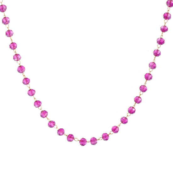 Изображение 1 ШТ 18K позолоченный Цепочка из бисера Ожерелья, 304 Нержавеющая Сталь & Железо 38см + 5см, Для женщин, июнь Фиолетовый Камень рождения Простой подарок, Экологичное вакуумное PVD-покрытие