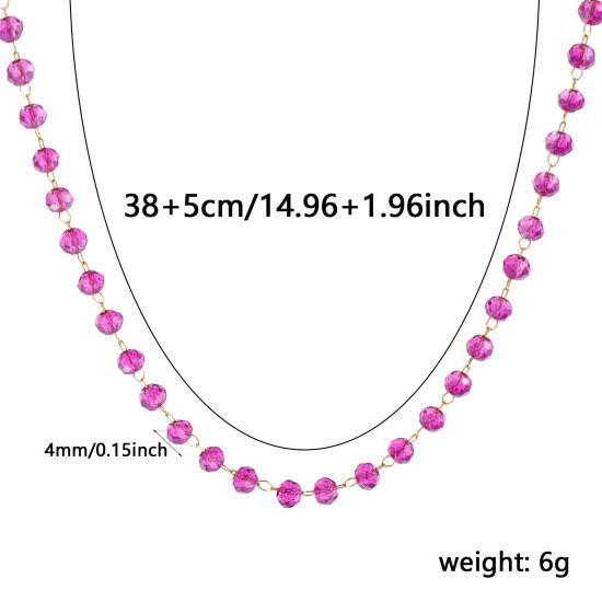 Изображение 1 ШТ 18K позолоченный Цепочка из бисера Ожерелья, 304 Нержавеющая Сталь & Железо 38см + 5см, Для женщин, июнь Фиолетовый Камень рождения Простой подарок, Экологичное вакуумное PVD-покрытие