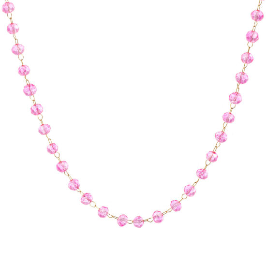 Изображение 1 ШТ 18K позолоченный Цепочка из бисера Ожерелья, 304 Нержавеющая Сталь & Железо 38см + 5см, Для женщин, июль Ярко-розовый Камень рождения Простой подарок, Экологичное вакуумное PVD-покрытие