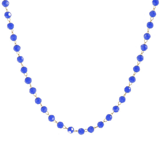 Изображение 1 ШТ 18K позолоченный Цепочка из бисера Ожерелья, 304 Нержавеющая Сталь & Железо 38см + 5см, Для женщин, сентябрь Темно-синий Камень рождения Простой подарок, Экологичное вакуумное PVD-покрытие