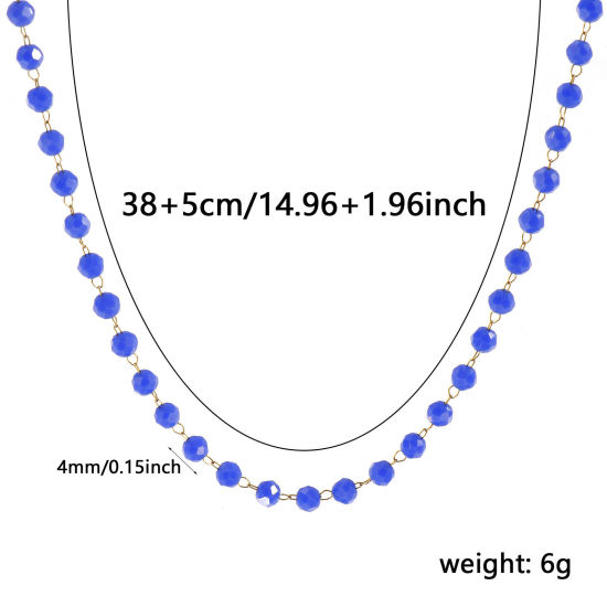 Изображение 1 ШТ 18K позолоченный Цепочка из бисера Ожерелья, 304 Нержавеющая Сталь & Железо 38см + 5см, Для женщин, сентябрь Темно-синий Камень рождения Простой подарок, Экологичное вакуумное PVD-покрытие