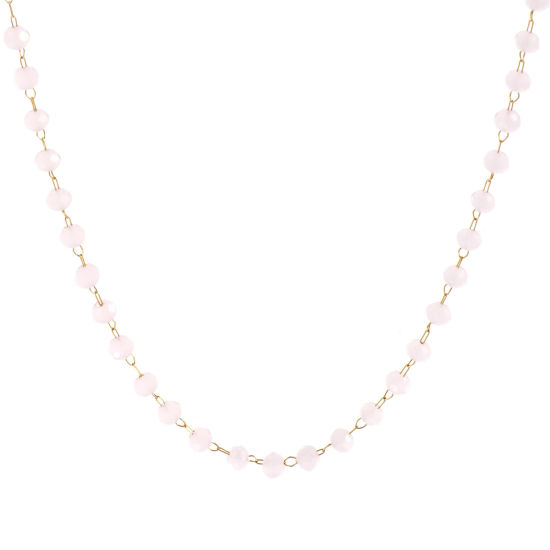 Изображение 1 ШТ 18K позолоченный Цепочка из бисера Ожерелья, 304 Нержавеющая Сталь & Железо 38см + 5см, Для женщин, октября Светло-розовый Камень рождения Простой подарок, Экологичное вакуумное PVD-покрытие