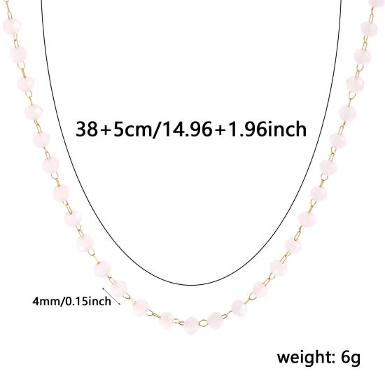 Изображение 1 ШТ 18K позолоченный Цепочка из бисера Ожерелья, 304 Нержавеющая Сталь & Железо 38см + 5см, Для женщин, октября Светло-розовый Камень рождения Простой подарок, Экологичное вакуумное PVD-покрытие