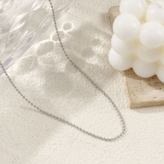 Image de 1 Pièce Colliers Argent Mat en 304 Acier Inoxydable Pour Femmes, Chaîne Maille Bille 45cm + 5cm, Taille de la Chaîne: 2mm, Exquis Minimaliste Cadeau, Respectueux de la Nature