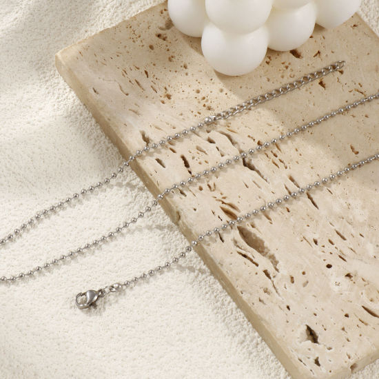 Image de 1 Pièce Colliers Argent Mat en 304 Acier Inoxydable Pour Femmes, Chaîne Maille Bille 45cm + 5cm, Taille de la Chaîne: 2mm, Exquis Minimaliste Cadeau, Respectueux de la Nature
