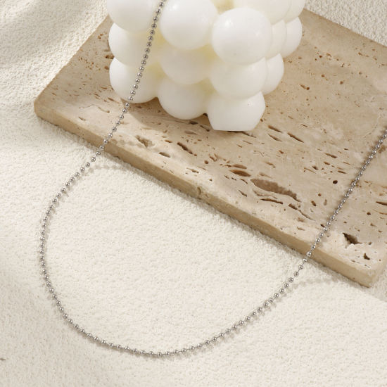 Image de 1 Pièce Colliers Argent Mat en 304 Acier Inoxydable Pour Femmes, Chaîne Maille Bille 45cm + 5cm, Taille de la Chaîne: 2mm, Exquis Minimaliste Cadeau, Respectueux de la Nature