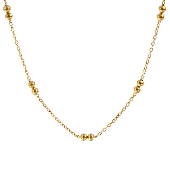Image de 1 Pièce Colliers Plaqué Or Véritable 18K en 304 Acier Inoxydable Pour Femmes, Chaîne Perlée 45cm + 5cm, Taille de la Chaîne: 1.6mm, Exquis Minimaliste Cadeau, Respectueux de la Nature