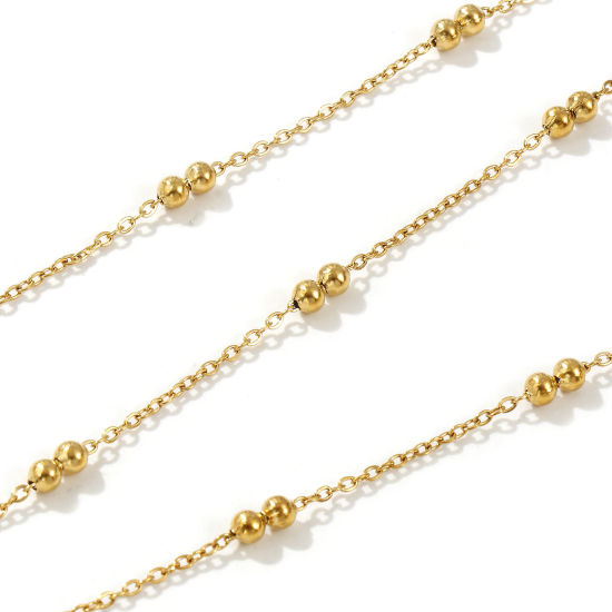 Image de 1 Pièce Colliers Plaqué Or Véritable 18K en 304 Acier Inoxydable Pour Femmes, Chaîne Perlée 45cm + 5cm, Taille de la Chaîne: 1.6mm, Exquis Minimaliste Cadeau, Respectueux de la Nature