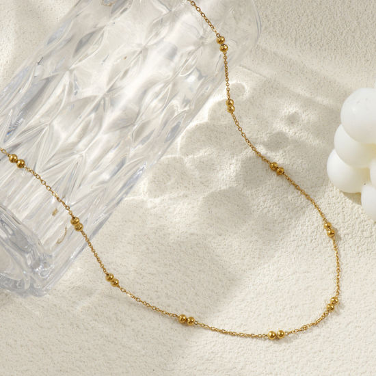 Image de 1 Pièce Colliers Plaqué Or Véritable 18K en 304 Acier Inoxydable Pour Femmes, Chaîne Perlée 45cm + 5cm, Taille de la Chaîne: 1.6mm, Exquis Minimaliste Cadeau, Respectueux de la Nature