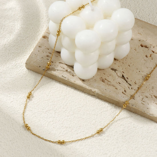Image de 1 Pièce Colliers Plaqué Or Véritable 18K en 304 Acier Inoxydable Pour Femmes, Chaîne Perlée 45cm + 5cm, Taille de la Chaîne: 1.6mm, Exquis Minimaliste Cadeau, Respectueux de la Nature