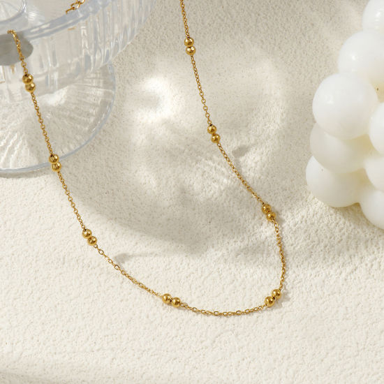 Image de 1 Pièce Colliers Plaqué Or Véritable 18K en 304 Acier Inoxydable Pour Femmes, Chaîne Perlée 45cm + 5cm, Taille de la Chaîne: 1.6mm, Exquis Minimaliste Cadeau, Respectueux de la Nature