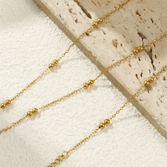 Image de 1 Pièce Colliers Plaqué Or Véritable 18K en 304 Acier Inoxydable Pour Femmes, Chaîne Perlée 45cm + 5cm, Taille de la Chaîne: 1.6mm, Exquis Minimaliste Cadeau, Respectueux de la Nature