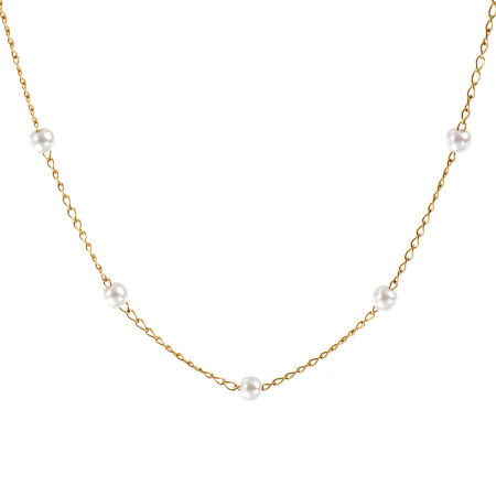 1 Pièce Colliers Plaqué Or Véritable 18K en 304 Acier Inoxydable & Acrylique Pour Femmes, Chaîne Perlée 45cm + 5cm, Taille de la Chaîne: 1.4mm, Blanc Perle Imitation Acrylique, Exquis Minimaliste Cadeau, Respectueux de la Nature