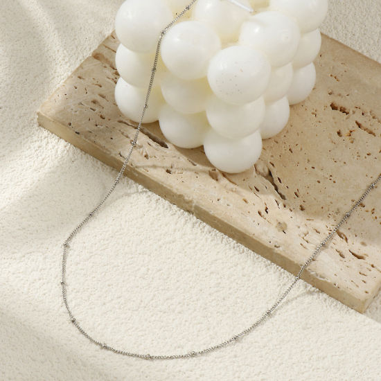 Bild von 2 Strange Silberfarbe Panzerkette Kette Halskette, 304 Edelstahl 45cm + 5cm, Kettengröße: 1mm, Für Frauen, Minimalistisch Exquisit Geschenk, Umweltfreundlich