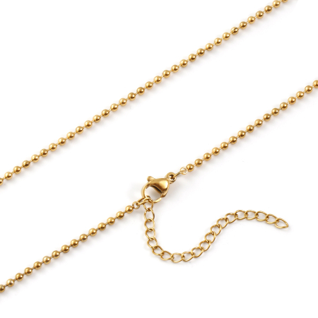 2 PCs 18K Real Gold Plated Ball Chain Necklace, 304 Stainless Steel 45cm(17.7") + 5cm(2"), Chain Size: 2mm, For Women, Minimalist Exquisite Gift, Eco-friendly PVD Vacuum Plating