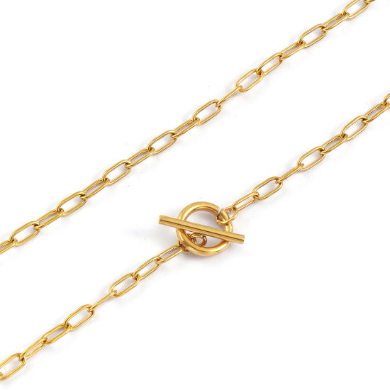 1 本 18Kリアルゴールドメッキ ペーパークリップチェーン ネックレス、 304ステンレス鋼 50cm、 チェーンサイズ: 3mm、 女性のため、 ミニマリスト 素敵 プレゼント、 エコフレンドリー PVD真空メッキ、 の画像