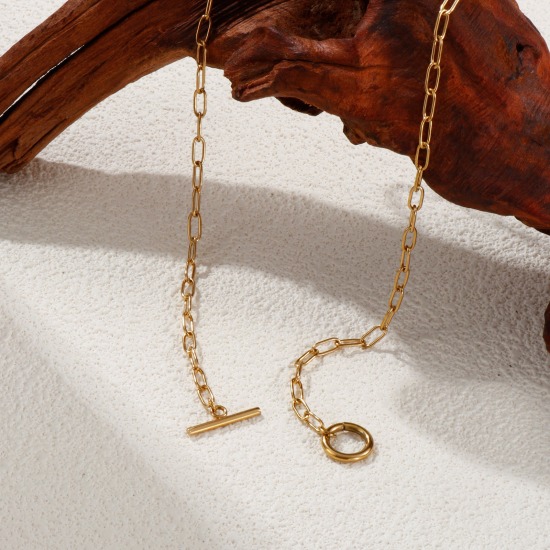 Изображение 1 ШТ 18K настоящее золото с покрытием Цепочка зажимов Ожерелья, 304 Нержавеющая Сталь 50см, Размер цепи: 3мм, Для женщин, Минималистский Изысканный подарок, Экологичное вакуумное PVD-покрытие