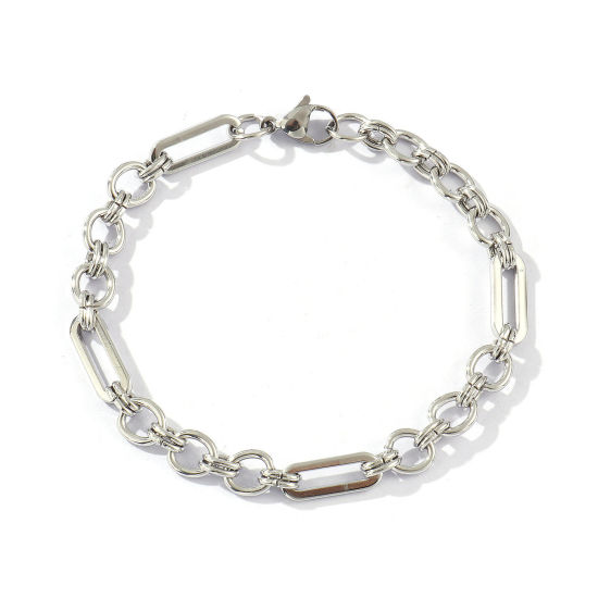 Immagine di 1 Piece Eco-friendly Dainty Exquisite Silver Tone 304 Stainless Steel Handmade Link Chain Bracelets For Women Gift 18cm(7.1") long