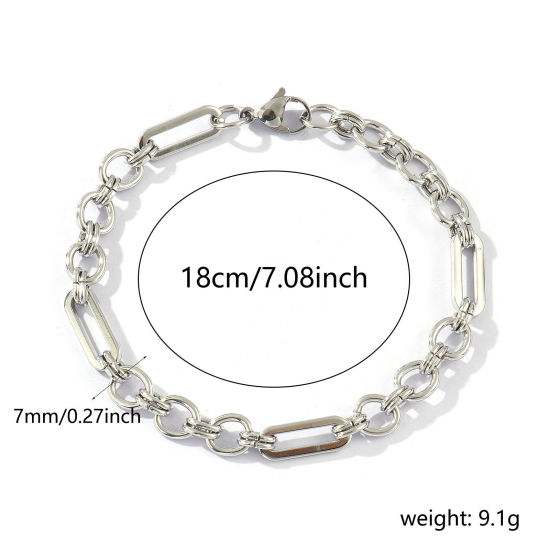 Immagine di 1 Piece Eco-friendly Dainty Exquisite Silver Tone 304 Stainless Steel Handmade Link Chain Bracelets For Women Gift 18cm(7.1") long