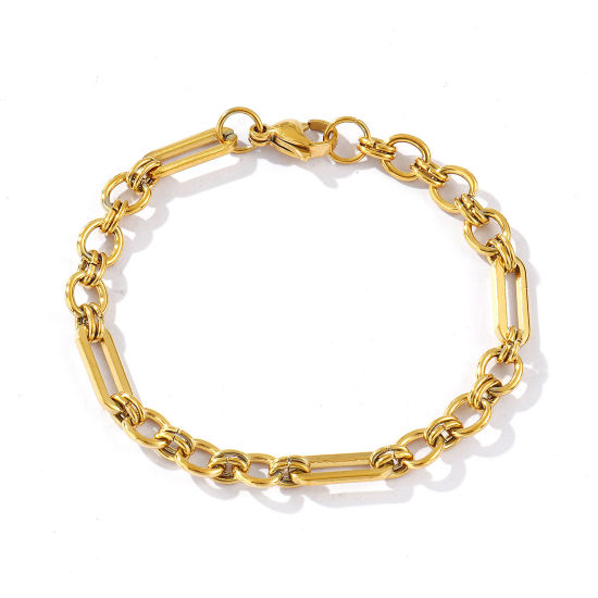 Immagine di 1 Piece Eco-friendly PVD Vacuum Plating Dainty Exquisite 18K Real Gold Plated 304 Stainless Steel Handmade Link Chain Bracelets For Women Gift 18cm(7.1") long