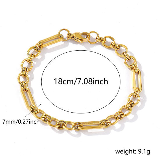 Immagine di 1 Piece Eco-friendly PVD Vacuum Plating Dainty Exquisite 18K Real Gold Plated 304 Stainless Steel Handmade Link Chain Bracelets For Women Gift 18cm(7.1") long