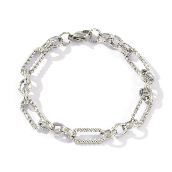 Immagine di 1 Piece Eco-friendly Dainty Exquisite Silver Tone 304 Stainless Steel Handmade Link Chain Bracelets For Women Gift 18cm(7.1") long