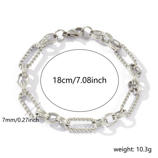 Immagine di 1 Piece Eco-friendly Dainty Exquisite Silver Tone 304 Stainless Steel Handmade Link Chain Bracelets For Women Gift 18cm(7.1") long