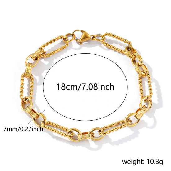 Immagine di 1 Piece Eco-friendly PVD Vacuum Plating Dainty Exquisite 18K Real Gold Plated 304 Stainless Steel Handmade Link Chain Bracelets For Women Gift 18cm(7.1") long