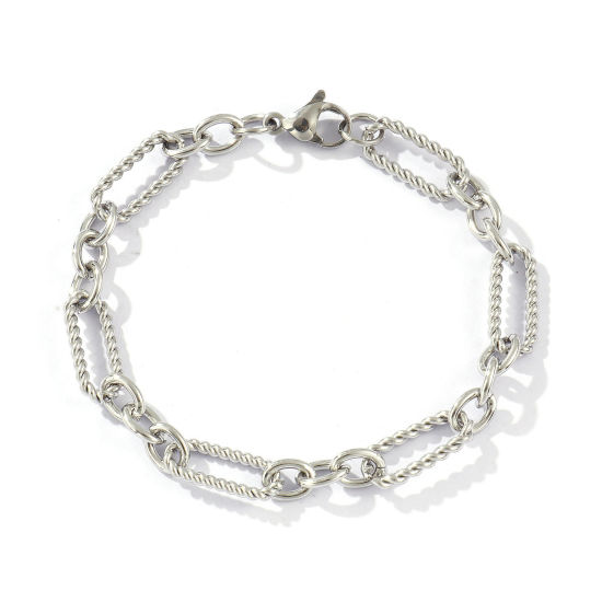 Picture of 1 Piece Eco-friendly Dainty Exquisite Silver Tone 304 Stainless Steel Handmade Link Chain Bracelets For Women Gift 19cm(7.5") long