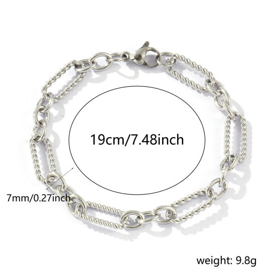 Picture of 1 Piece Eco-friendly Dainty Exquisite Silver Tone 304 Stainless Steel Handmade Link Chain Bracelets For Women Gift 19cm(7.5") long