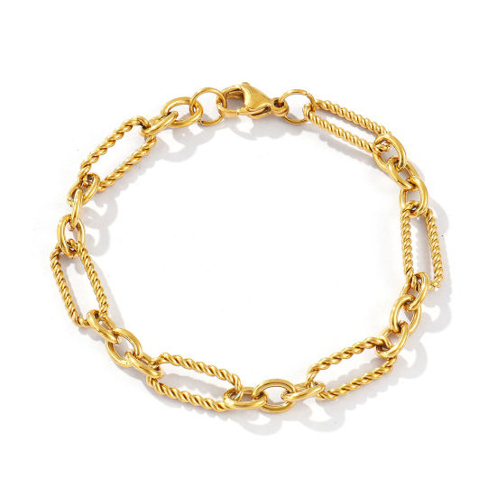 Picture of 1 Piece Eco-friendly PVD Vacuum Plating Dainty Exquisite 18K Real Gold Plated 304 Stainless Steel Handmade Link Chain Bracelets For Women Gift 19cm(7.5") long