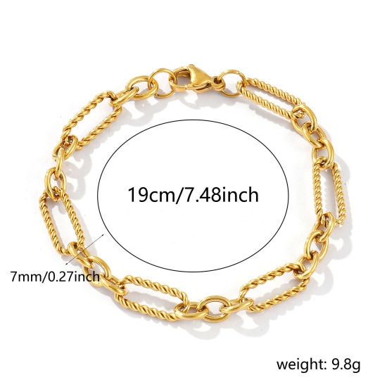 Picture of 1 Piece Eco-friendly PVD Vacuum Plating Dainty Exquisite 18K Real Gold Plated 304 Stainless Steel Handmade Link Chain Bracelets For Women Gift 19cm(7.5") long