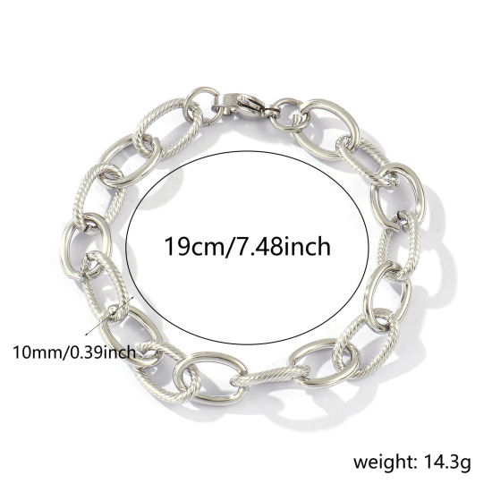 Picture of 1 Piece Eco-friendly Dainty Exquisite Silver Tone 304 Stainless Steel Handmade Link Chain Bracelets For Women Gift 19cm(7.5") long