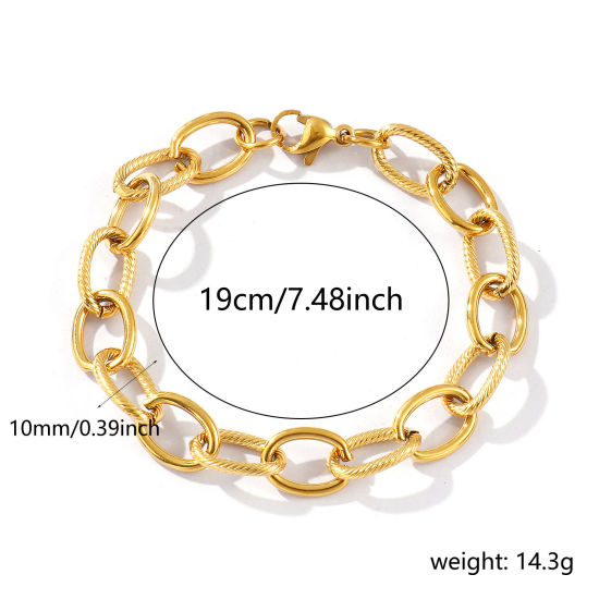 Picture of 1 Piece Eco-friendly PVD Vacuum Plating Dainty Exquisite 18K Real Gold Plated 304 Stainless Steel Handmade Link Chain Bracelets For Women Gift 19cm(7.5") long