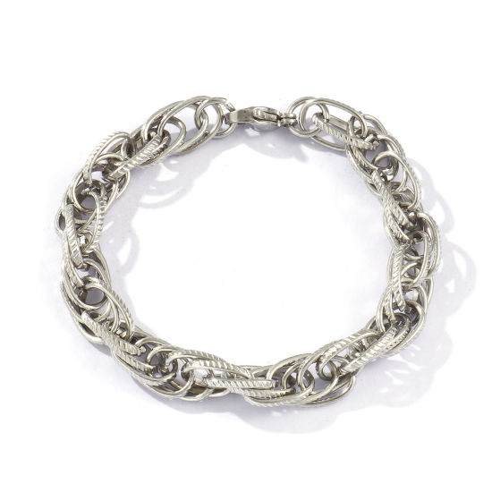 Picture of 1 Piece Eco-friendly Dainty Exquisite Silver Tone 304 Stainless Steel Handmade Link Chain Bracelets For Women Gift 20cm(7.9") long
