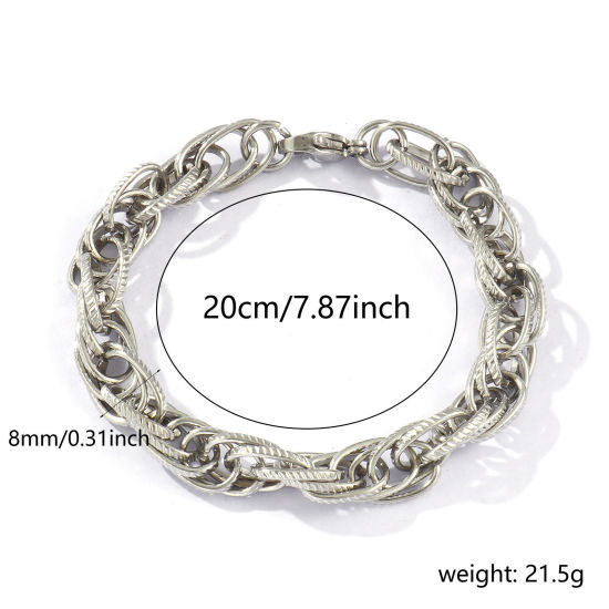 Picture of 1 Piece Eco-friendly Dainty Exquisite Silver Tone 304 Stainless Steel Handmade Link Chain Bracelets For Women Gift 20cm(7.9") long