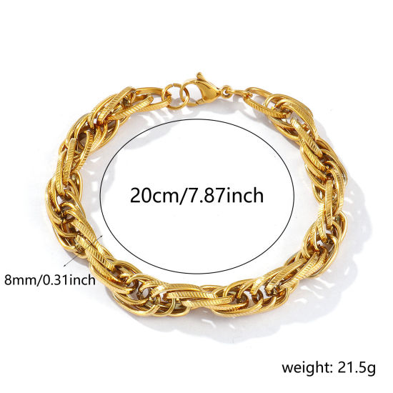Picture of 1 Piece Eco-friendly PVD Vacuum Plating Dainty Exquisite 18K Real Gold Plated 304 Stainless Steel Handmade Link Chain Bracelets For Women Gift 20cm(7.9") long