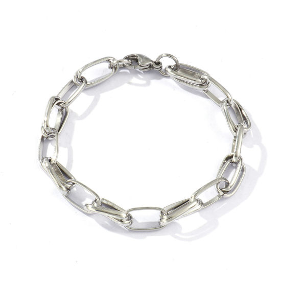 Изображение 1 Piece Eco-friendly Dainty Exquisite Silver Tone 304 Stainless Steel Handmade Link Chain Bracelets For Women Gift 19.5cm(7 5/8") long