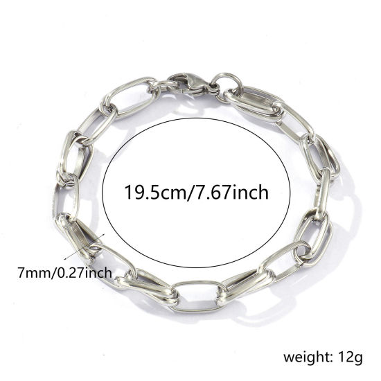 Изображение 1 Piece Eco-friendly Dainty Exquisite Silver Tone 304 Stainless Steel Handmade Link Chain Bracelets For Women Gift 19.5cm(7 5/8") long