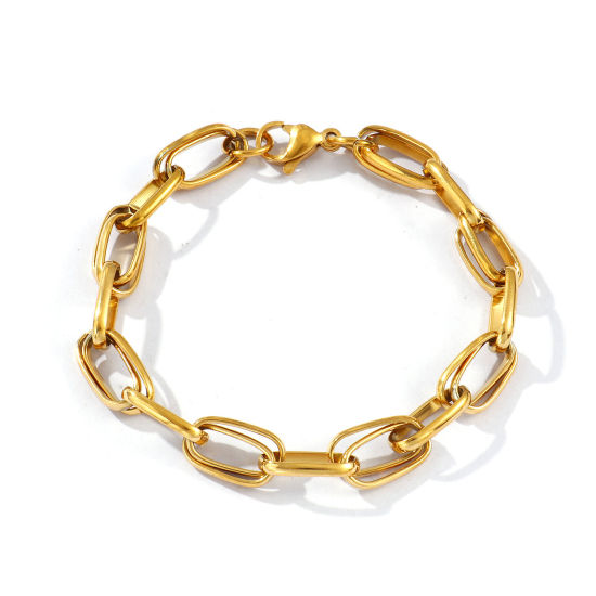 Изображение 1 Piece Eco-friendly PVD Vacuum Plating Dainty Exquisite 18K Real Gold Plated 304 Stainless Steel Handmade Link Chain Bracelets For Women Gift 19.5cm(7 5/8") long