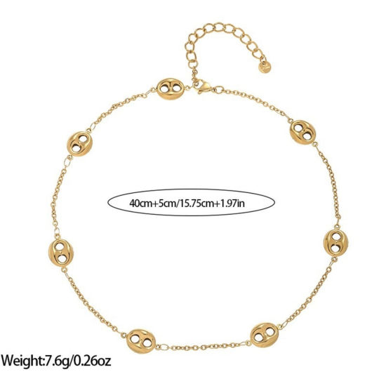 Image de 1 Piece 18K Real Gold Plated Pig Nose Necklace, 304 Stainless Steel 40cm(15.7") + 5cm(2"), For Women, Stylish Exquisite Gift, Vacuum Plating