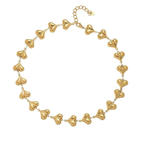 Image de 1 Piece 18K Real Gold Plated Heart Necklace, 304 Stainless Steel 40cm(15.7") + 5cm(2"), For Women, Stylish Valentine's Day Gift, Vacuum Plating
